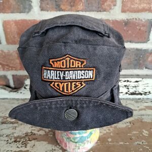 Vtg Rare HTF Harley Davidson Robo Cap Road Rag Black Biker Motorcycle Bike Week